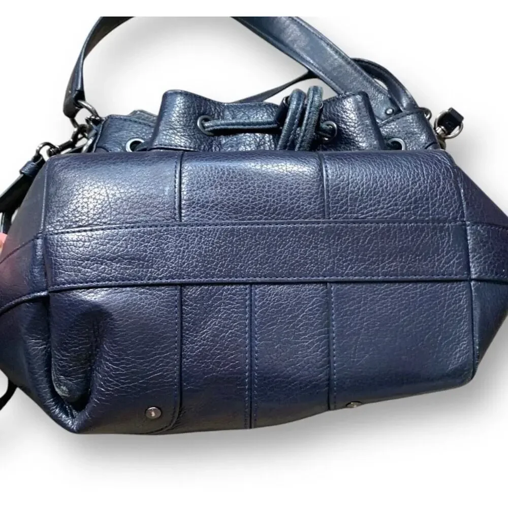 Coach Mickey Navy Blue Pebbled Leather Drawstring Bucket Bag Crossbody Classic